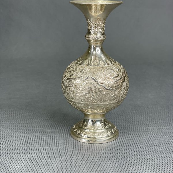 گلدان گل و مرغ نقره